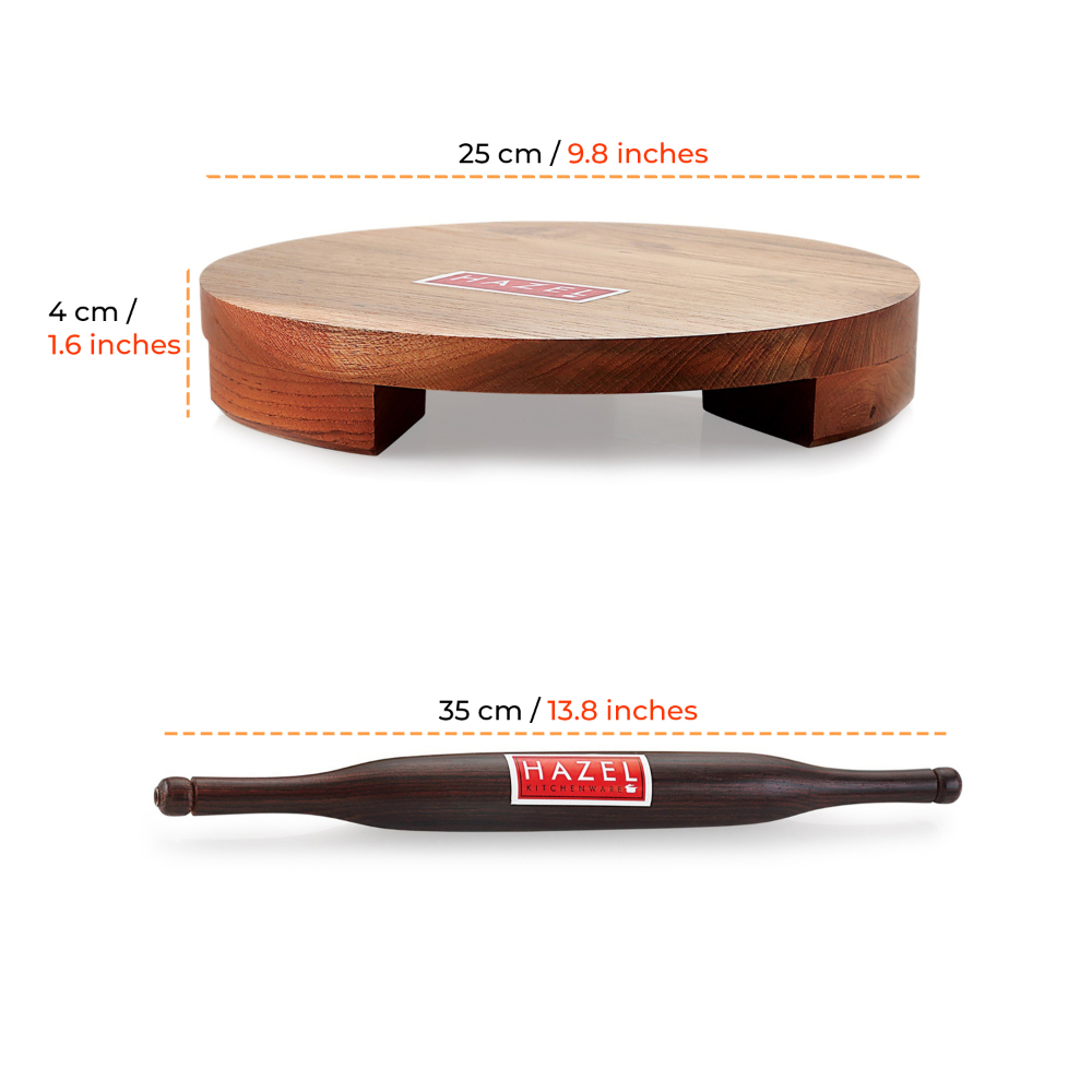 HAZEL Sagwan Polpat Chakla Roti Chapati Maker 24 cm With Sheesham Roti Roller Belan Rolling Pin 34 cm