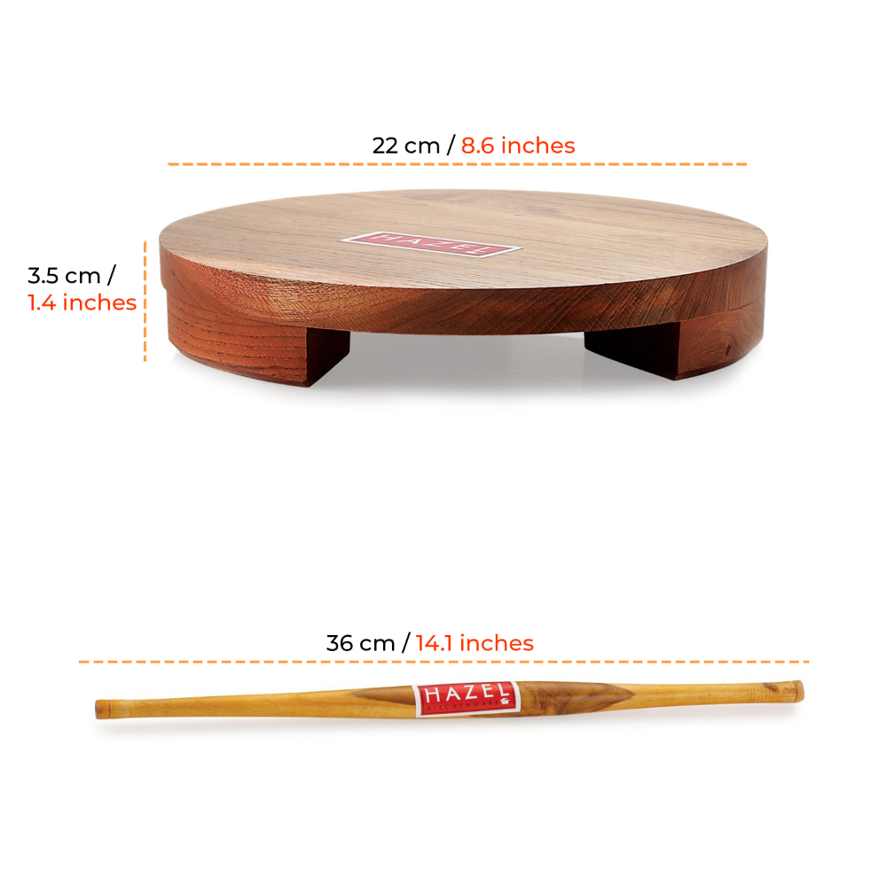 HAZEL Sagwan Polpat Chakla Roti Chapati Maker 23 cm With Wood Roti Roller Belan Rolling Pin 36 cm