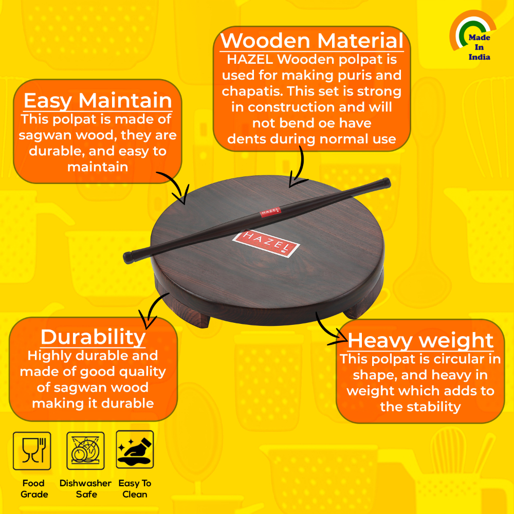HAZEL Sheesham Polpat Chakla Roti Chapati Maker 24 cm With Sheesham Roti Roller Belan Rolling Pin 42 cm