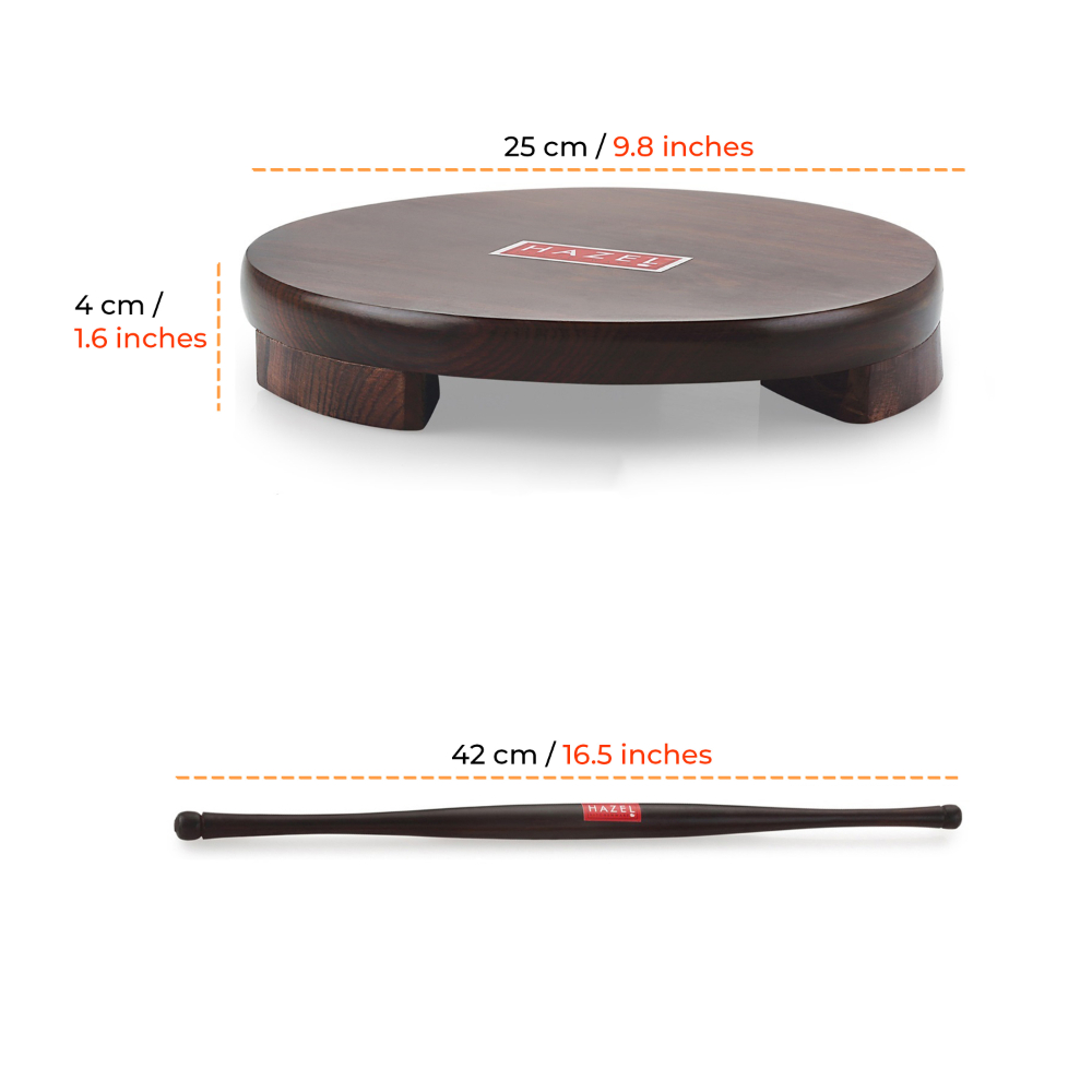 HAZEL Sheesham Polpat Chakla Roti Chapati Maker 24 cm With Sheesham Roti Roller Belan Rolling Pin 42 cm