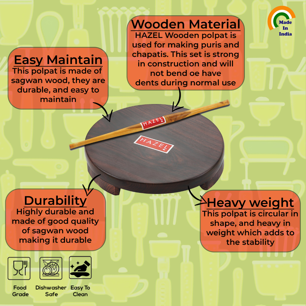 HAZEL Sheesham Polpat Chakla Roti Chapati Maker 24 cm With Wood Roti Roller Belan Rolling Pin 36 cm