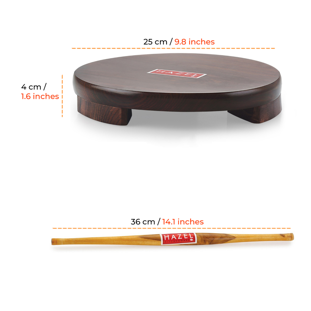 HAZEL Sheesham Polpat Chakla Roti Chapati Maker 24 cm With Wood Roti Roller Belan Rolling Pin 36 cm