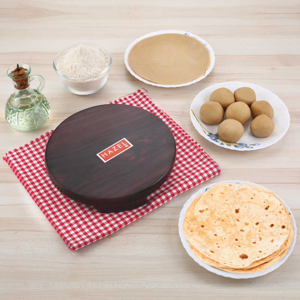 HAZEL Sheesham Polpat Chakla Roti Chapati Maker 24 cm With Sagwan Roti Roller Belan Rolling Pin 35 cm