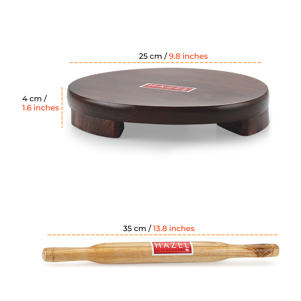 HAZEL Sheesham Polpat Chakla Roti Chapati Maker 24 cm With Sagwan Roti Roller Belan Rolling Pin 35 cm