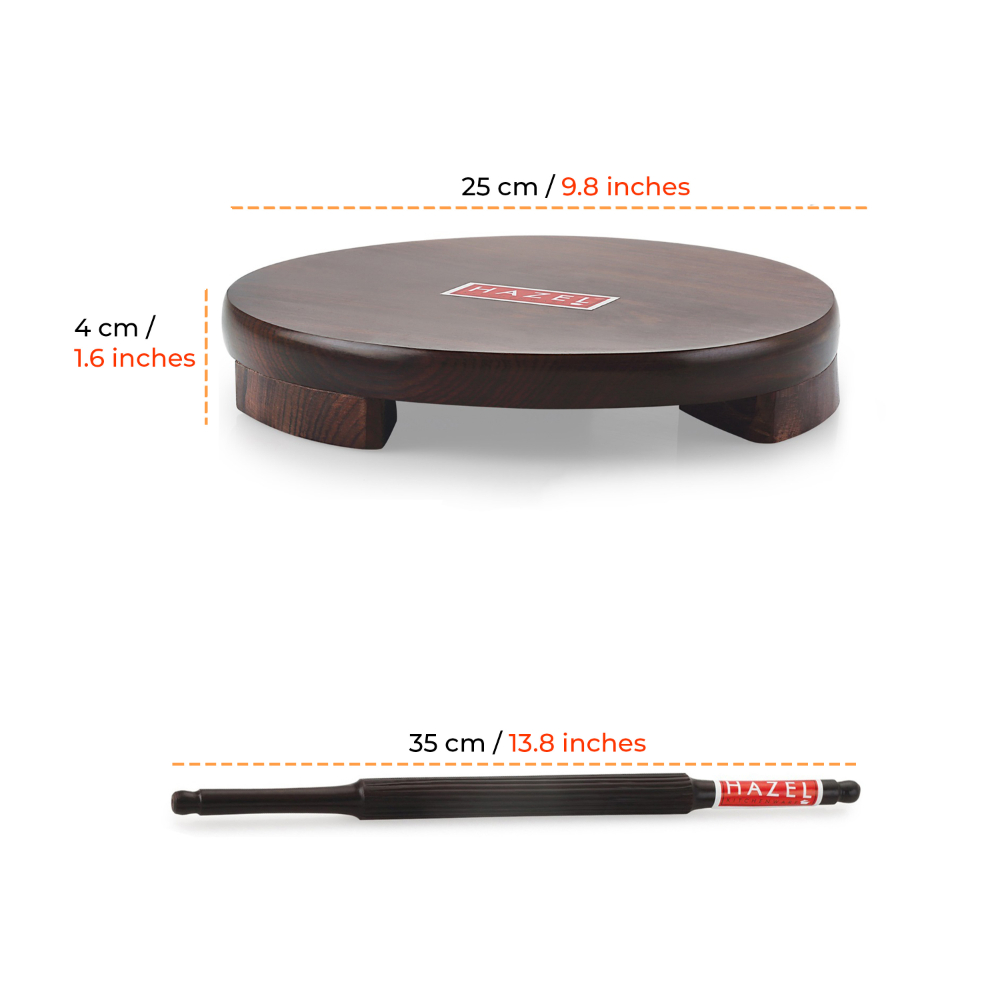HAZEL Sheesham Polpat Chakla Roti Chapati Maker 24 cm With Sheesham Roti Roller Belan Rolling Pin 35 cm