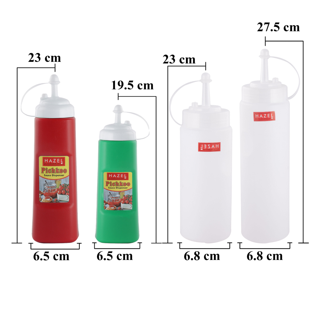 HAZEL Transparent Sauce Bottle & Ketchup Squeeze Bottle | Combo of 4 Set Plastic Squeeze Bottle| Ideal for using at Home & Restaurent, Set of 4