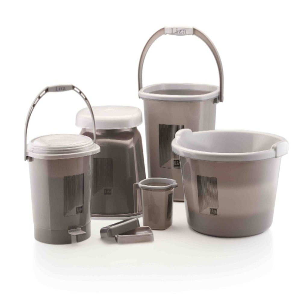 Liza Bathroom Accessories Items for Home | bath accessories set for bathroom Plastic Tub, Broom, Bucket, Dustbin, Stool, Mug, Dust Pan, Soap Dispenser, Holder, Organiser, Soap Case, Set of 11, Dark Grey
