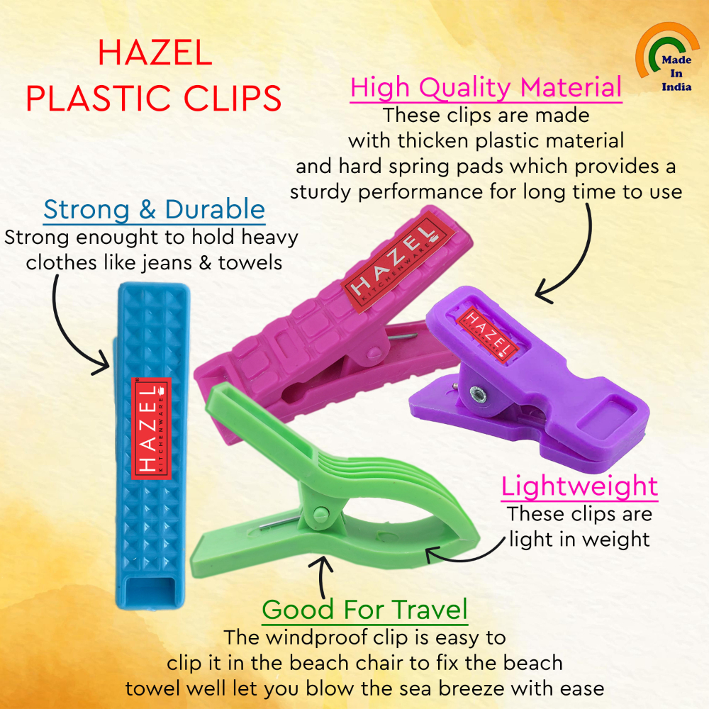 HAZEL Plastic Cloth Clips For Drying Clothes | Chimti For Clothes | Dress Clips For Wet Clothes| Dress Clip Set of 12