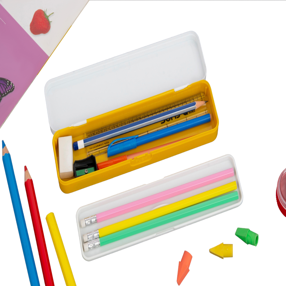 HAZEL Pencil Box for Boys & Girls | Active Compass Box with Separator for School Kids | Organisers Storage Box for Stationary Storage, Yellow