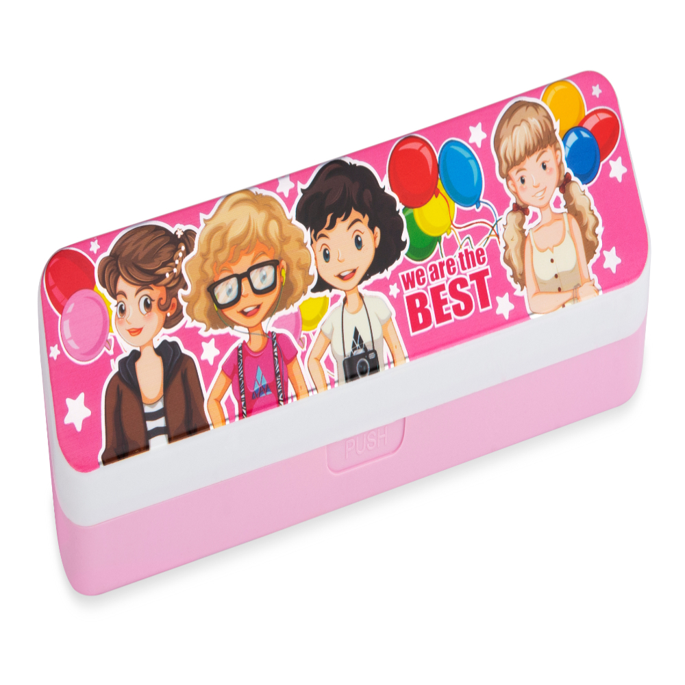HAZEL Pencil Box for Boys & Girls | Active Compass Box with Separator for School Kids | Organisers Storage Box for Stationary Storage, Pink