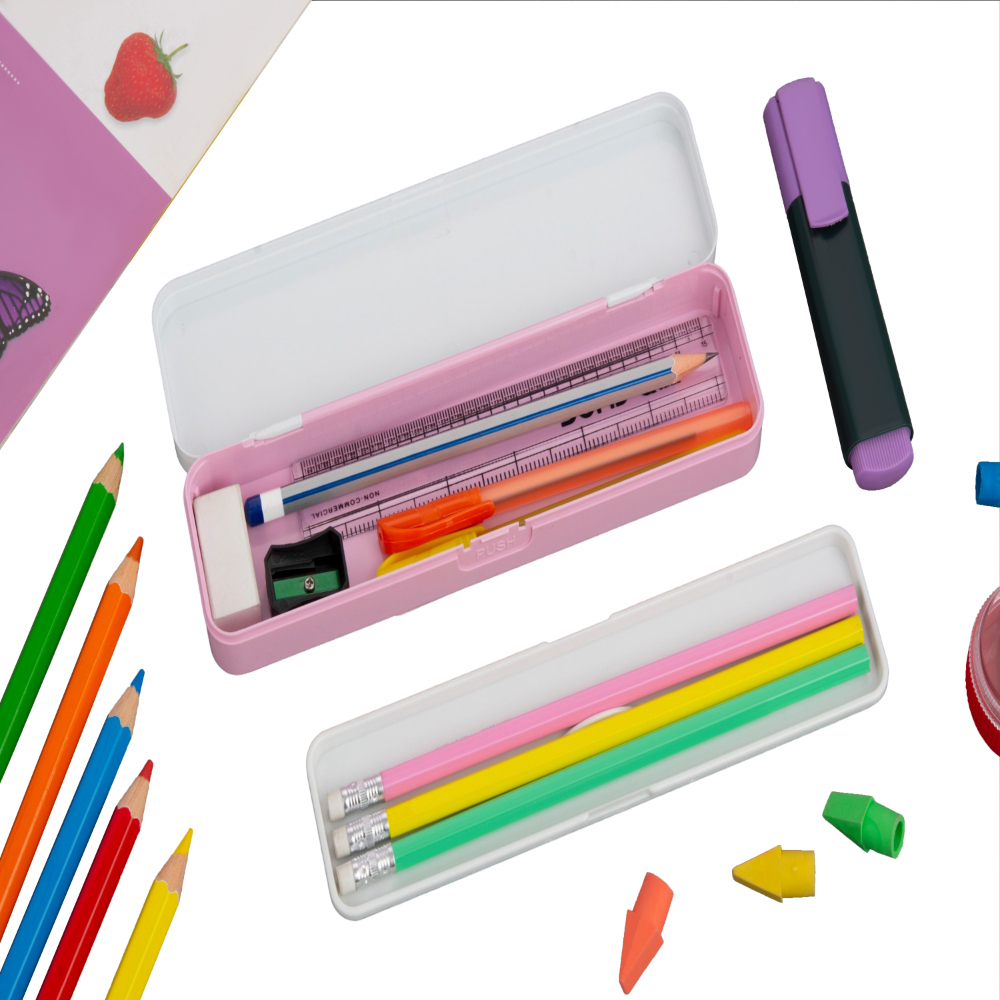 HAZEL Pencil Box for Boys & Girls | Active Compass Box with Separator for School Kids | Organisers Storage Box for Stationary Storage, Pink