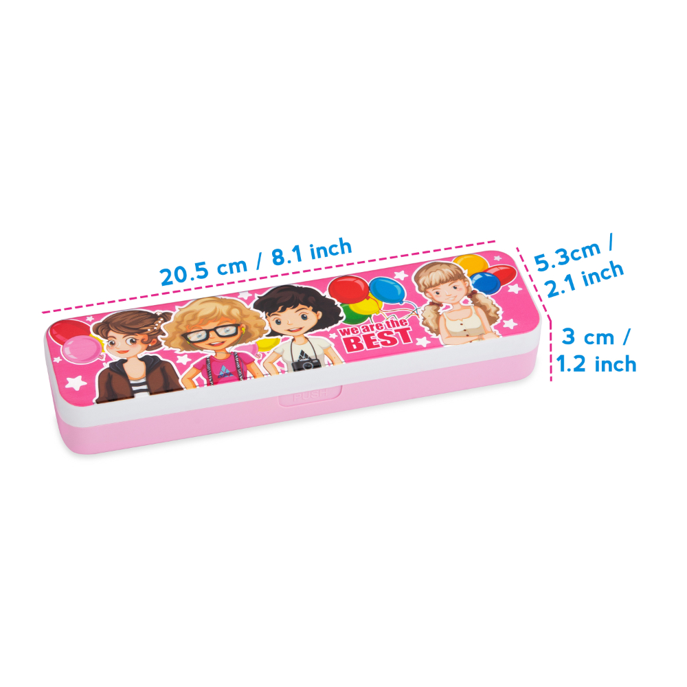 HAZEL Pencil Box for Boys & Girls | Active Compass Box with Separator for School Kids | Organisers Storage Box for Stationary Storage, Pink