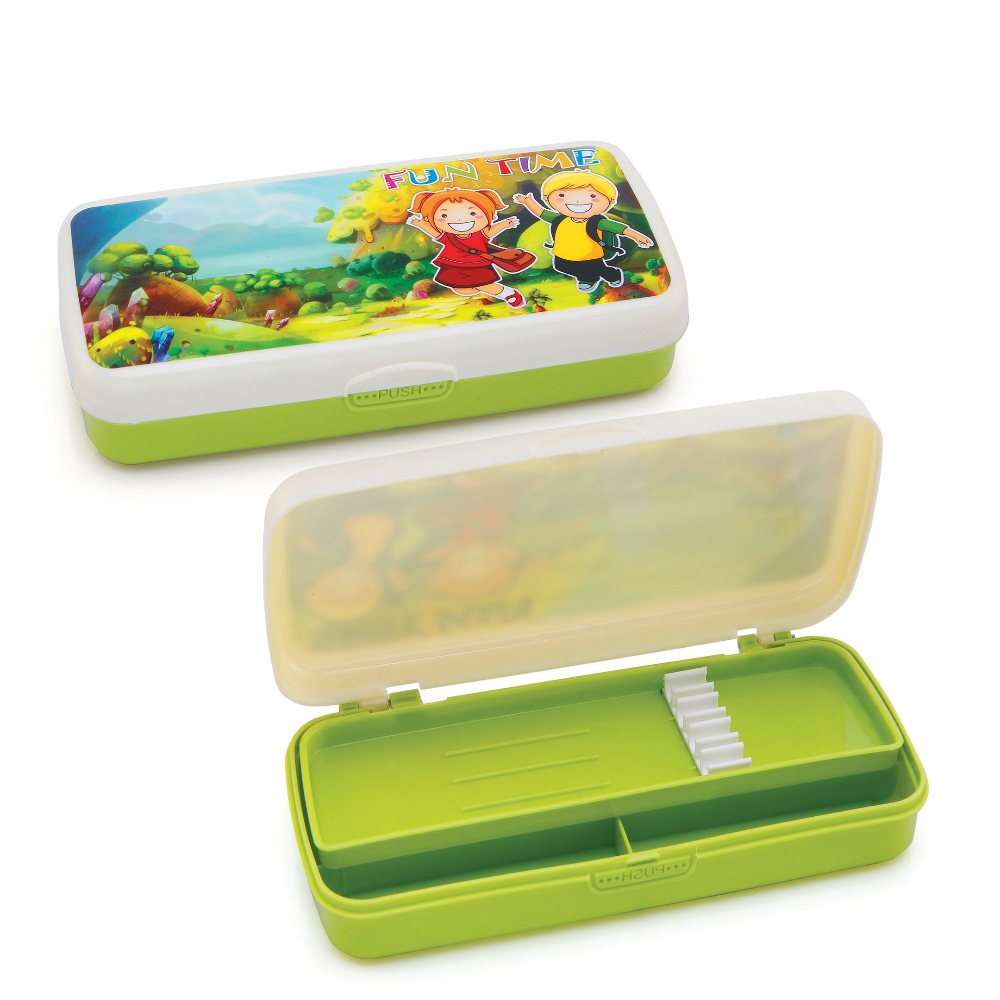 HAZEL Pen Box For Stationary Organisers for Kids | Perfect pencil Box with Separator for School Kids | Crayon Box Storage For Stationary Box, Green