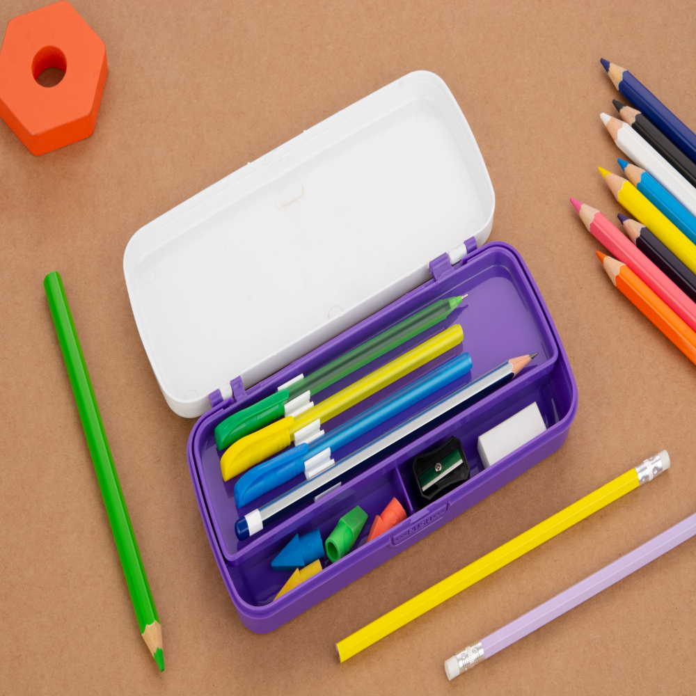 HAZEL Pen Box For Stationary Organisers for Kids | Perfect pencil Box with Separator for School Kids | Crayon Box Storage For Stationary Box, Purple