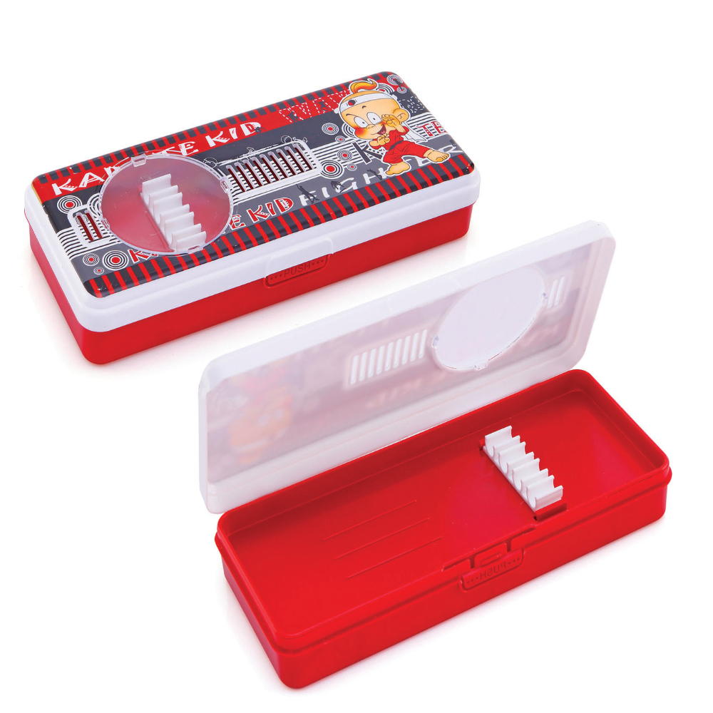 HAZEL Pencil Box for Art Organizer and Storage | Creative Crayon Box for Stationary Box | Compass Box with Separator for School Kids, Red