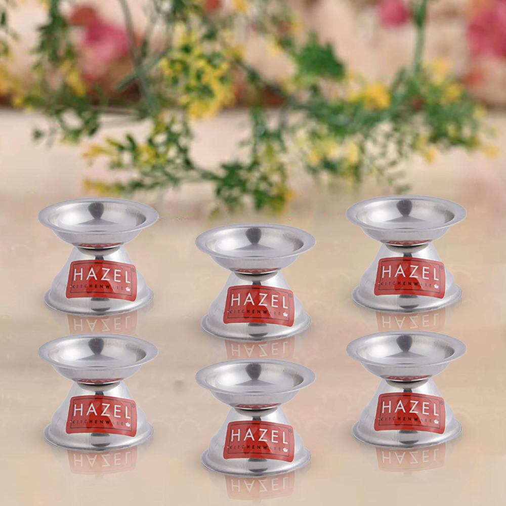 HAZEL Fulwati Diya for Puja | Stainless Steel Fulvat Table Diva Deepak For Pooja | Oil Lamp Deep For Home Mandir Office Temple Pandol Pujan (5 x 3.8 cm), Set of 6