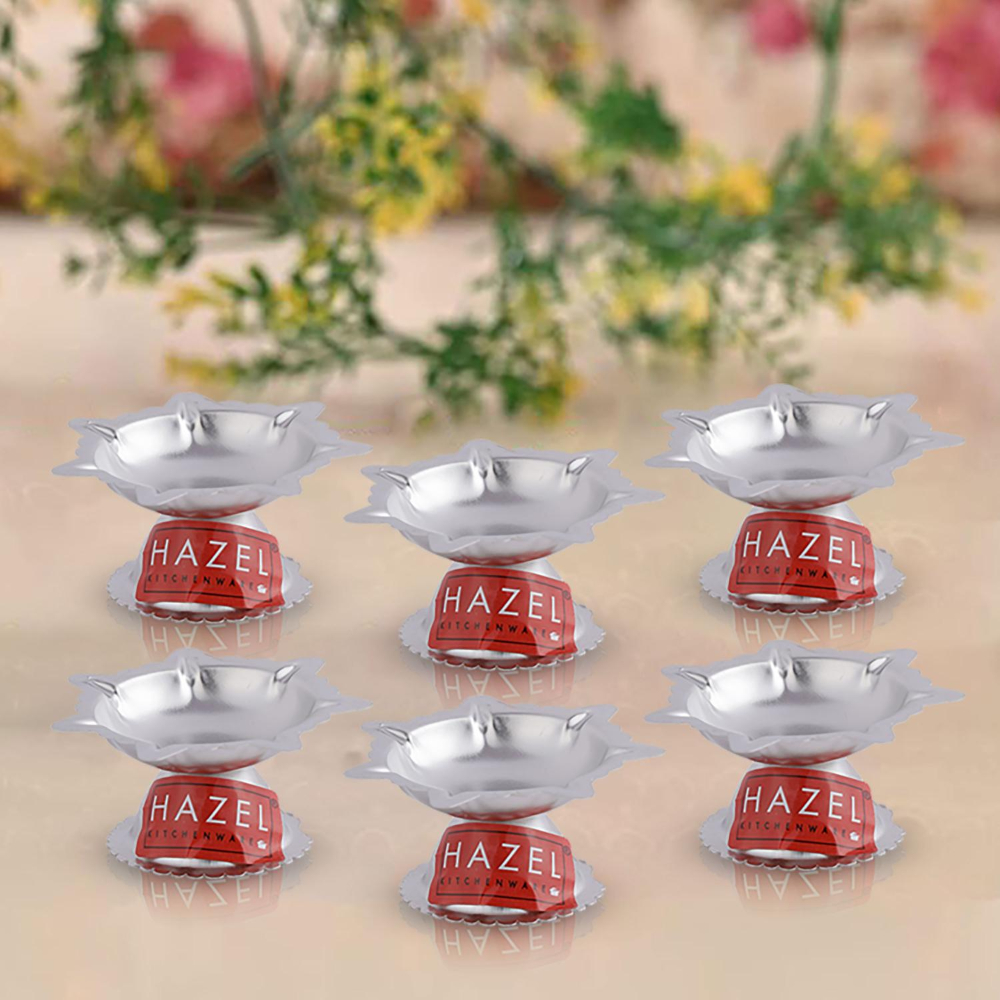 HAZEL Saptawati Diya for Puja | Stainless Steel Diva Table Deepak For Pooja | 7 Wati Wicks Oil Lamp Deep For Home Mandir Office Temple Pandol Pujan (5 x 3 cm), Set of 6