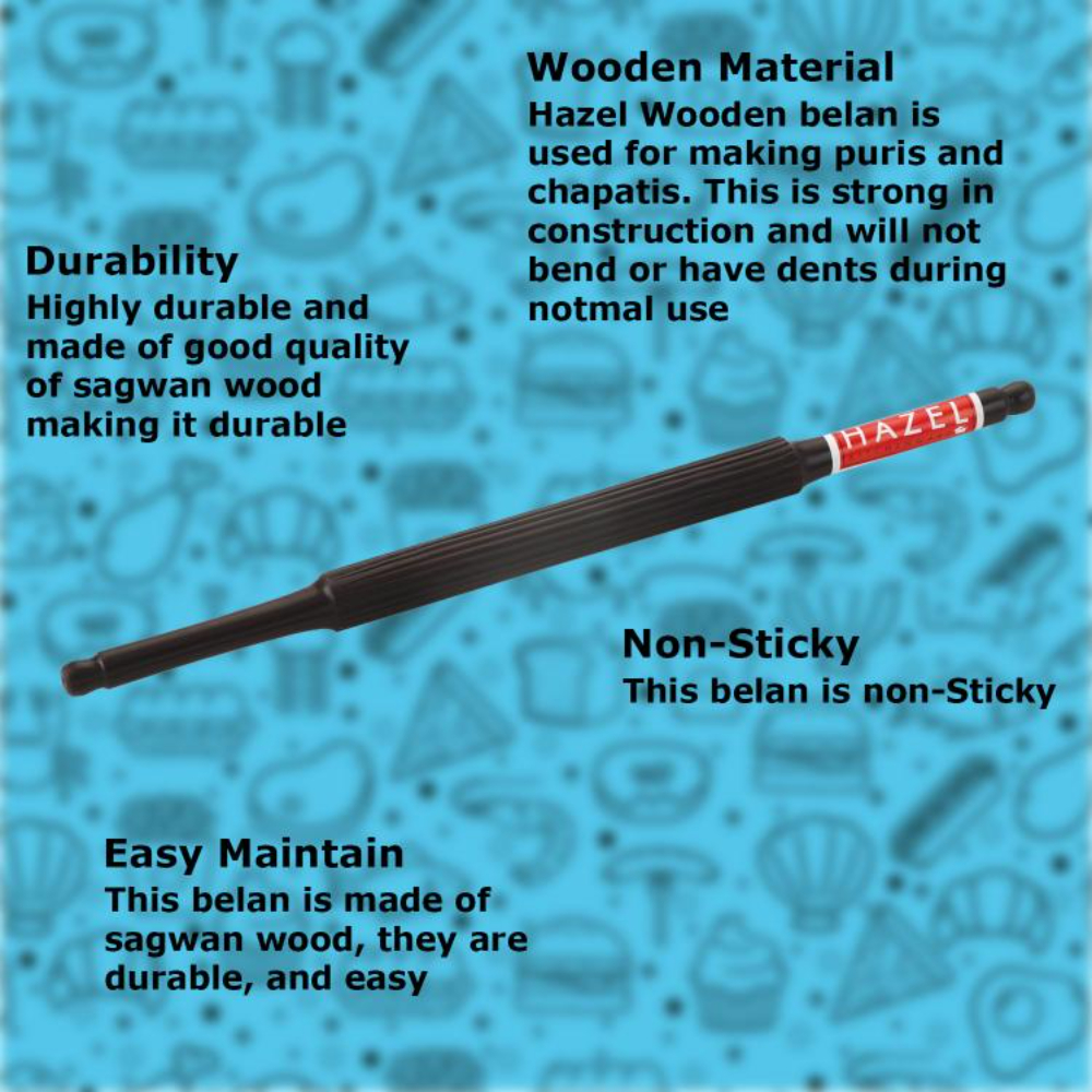 HAZEL Wooden Belan Rolling Pin Seasame Roti Phulka Dough Roller for Home and Kitchen, 35 cm