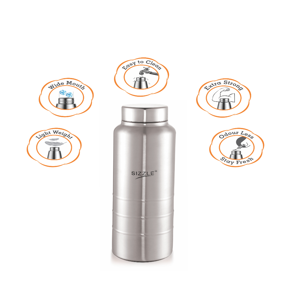 Sizzle New Design Unbreakable Stainless Steel Leak Proof Fridge Water Bottle, 1 pc, 600 ml, Silver