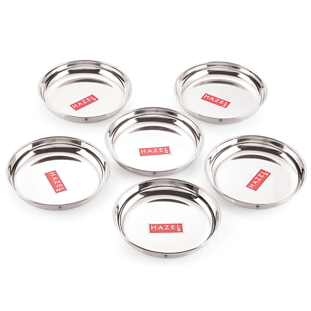 HAZEL Premium Steel Serving Plate Set of 6, 19 cm X 2 cm 650 ml