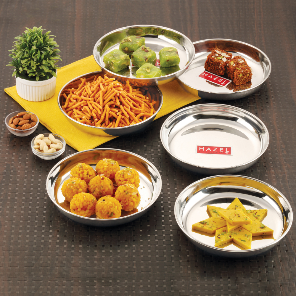 HAZEL Premium Steel Serving Plate Set of 6, 19 cm X 2 cm 650 ml