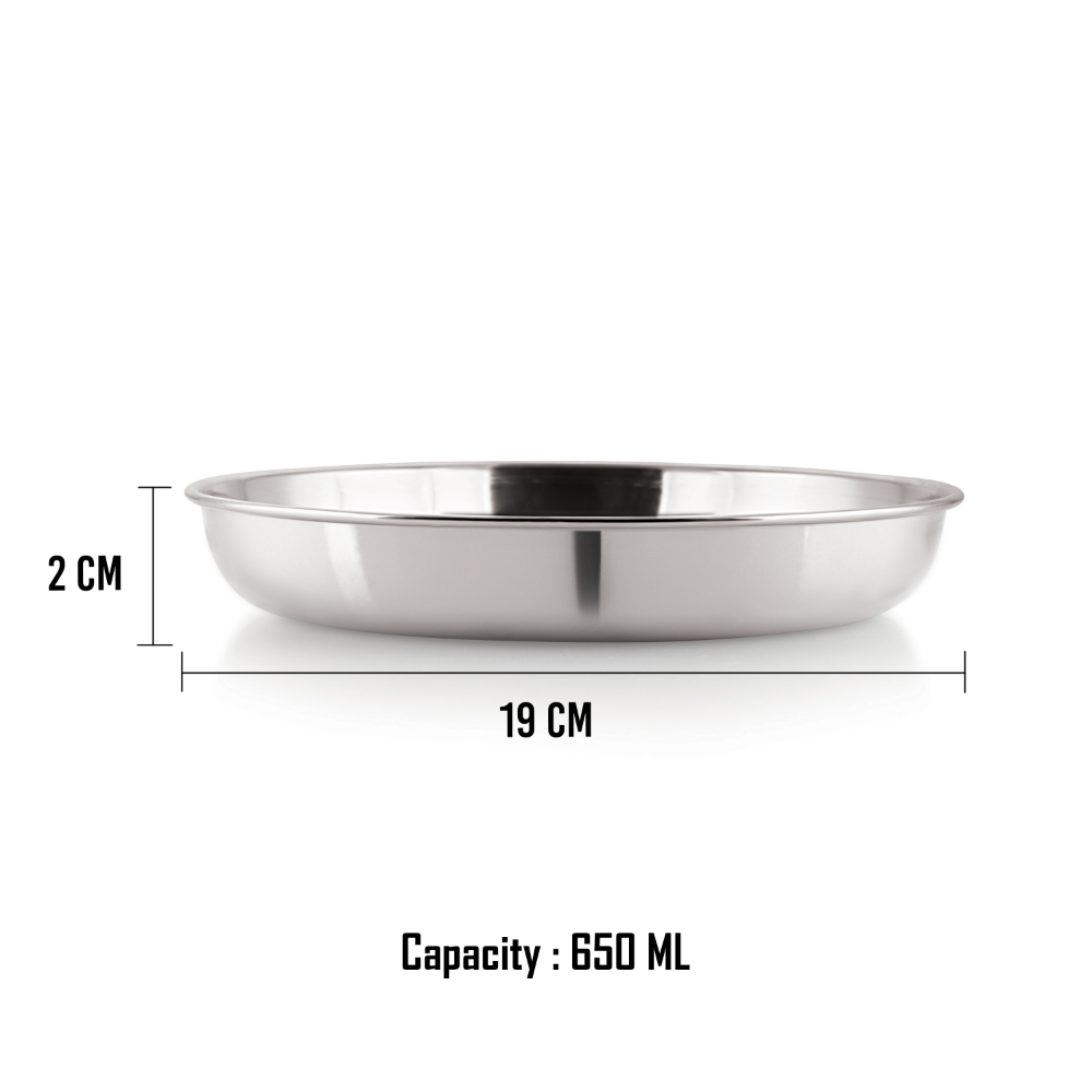 HAZEL Premium Steel Serving Plate Set of 6, 19 cm X 2 cm 650 ml