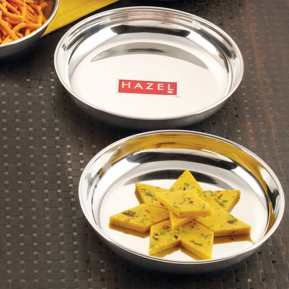 HAZEL Premium Steel Serving Plate Set of 2, 19 cm X 2 cm 650 ml