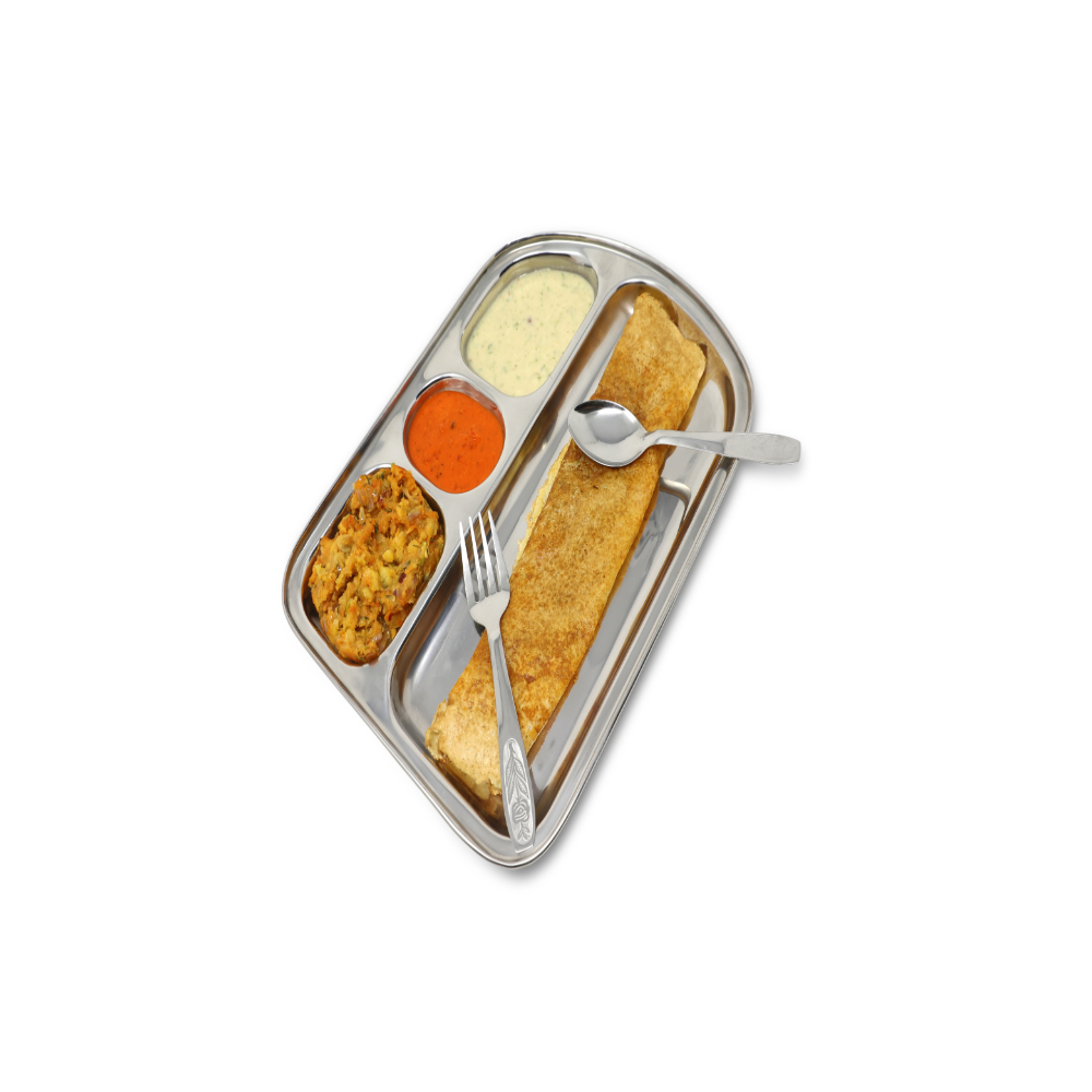 HAZEL Stainless Steel Idli/Vada/Dosa Serving Plates - Set of 4 - Mirror finish