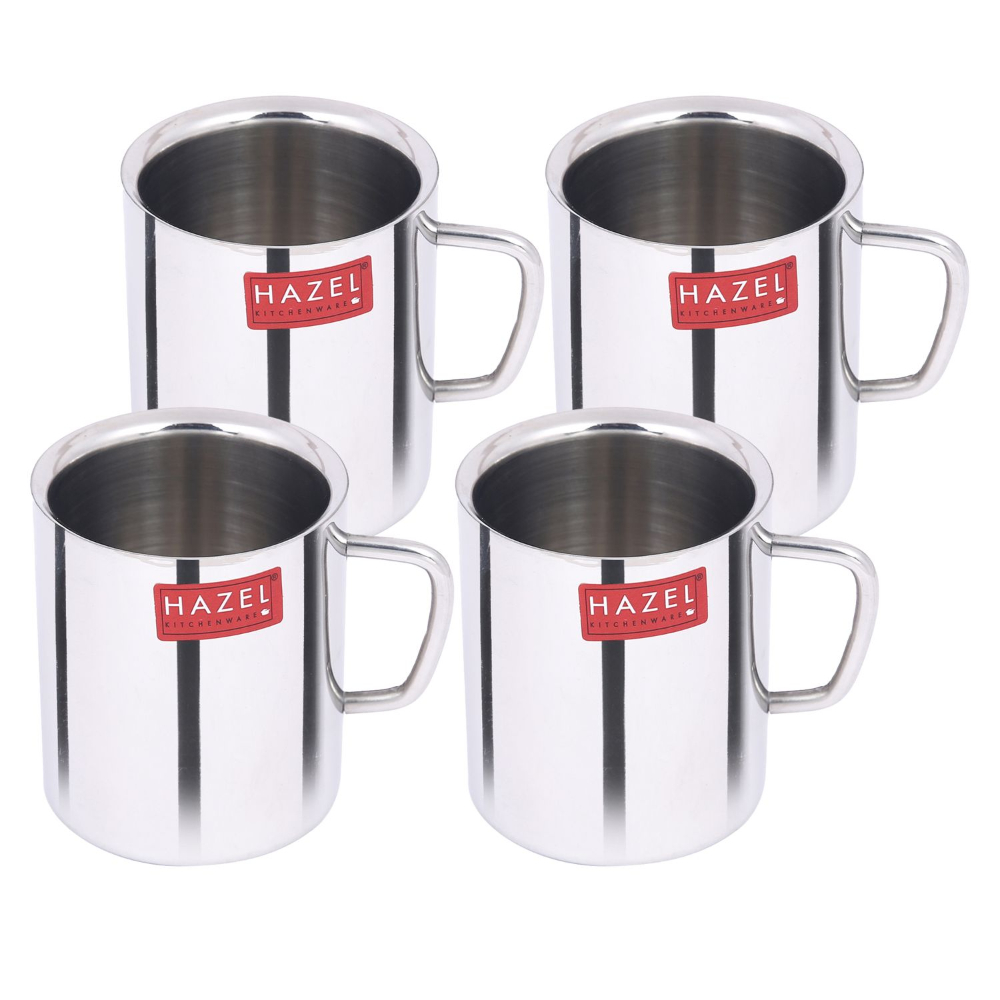 HAZEL Stainless Steel Double Wall Green Tea Coffee Big Sobar Mug, Set of 4, 210 ml (Each)