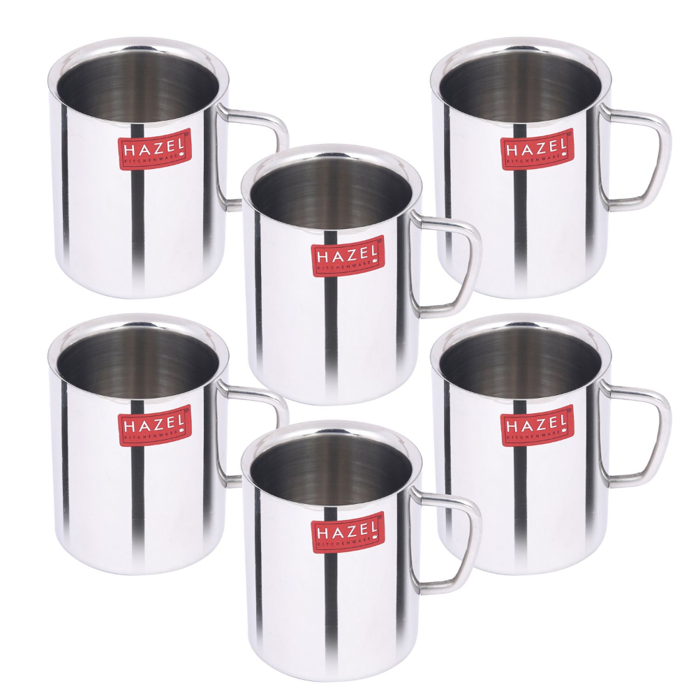 HAZEL Stainless Steel Double Wall Green Tea Coffee Big Sobar Mug, Set of 6, 210 ml (Each)