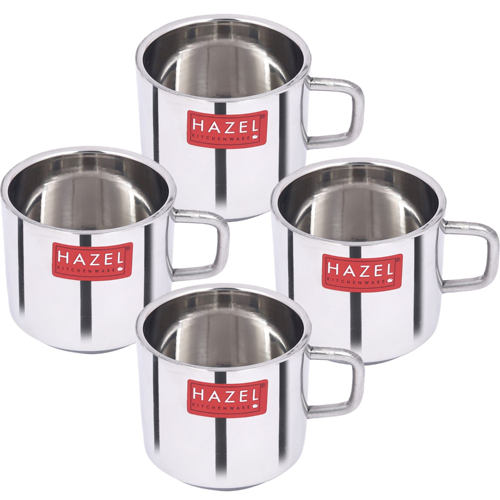 HAZEL Stainless Steel Green Tea Coffee Small Sobar Cup, Set of 4, 100 ml (Each)