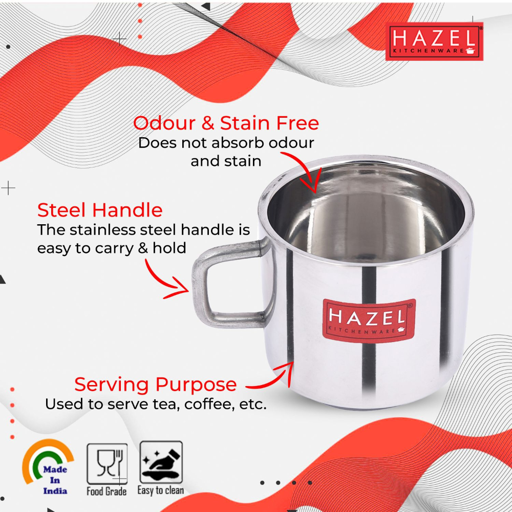 HAZEL Stainless Steel Green Tea Coffee Small Sobar Cup, Set of 6, 100 ml (Each)