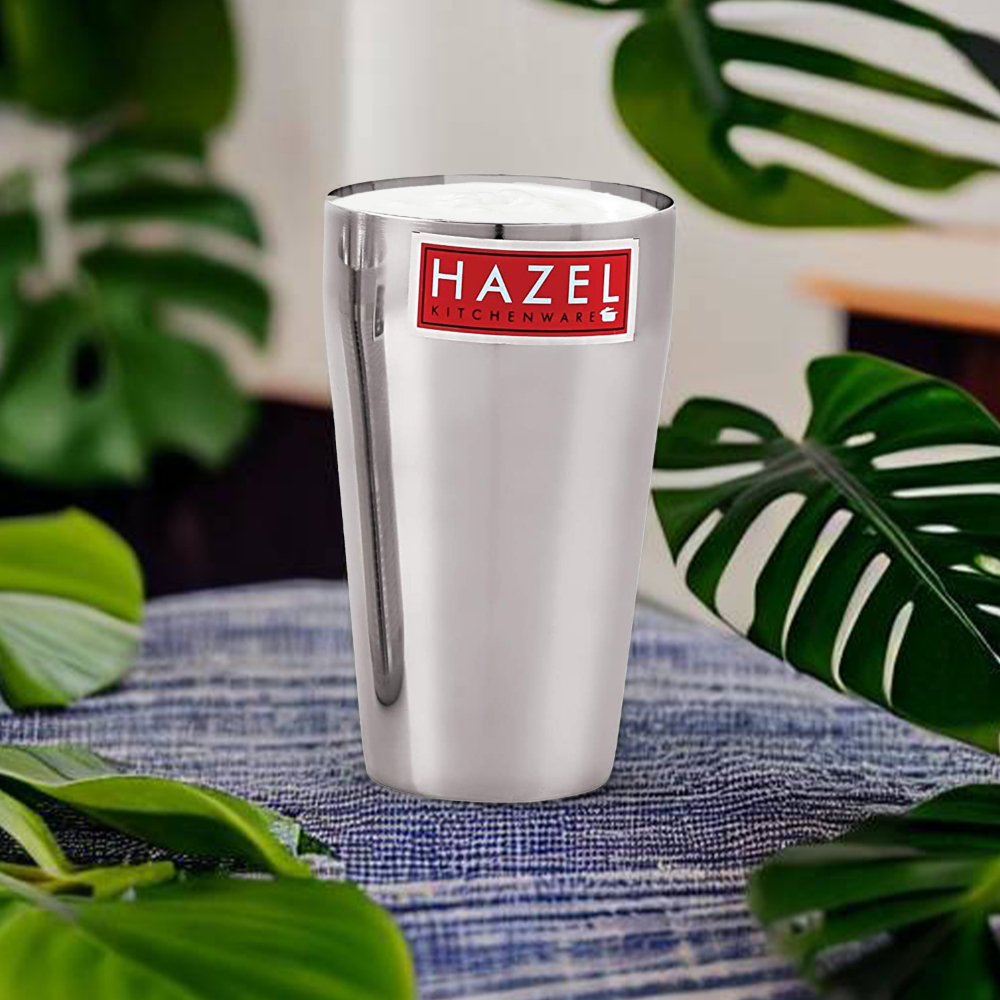 HAZEL Stainless Steel Plain Traditional Jumbo Water Lassi Glass Set of 3, 750 ML Each