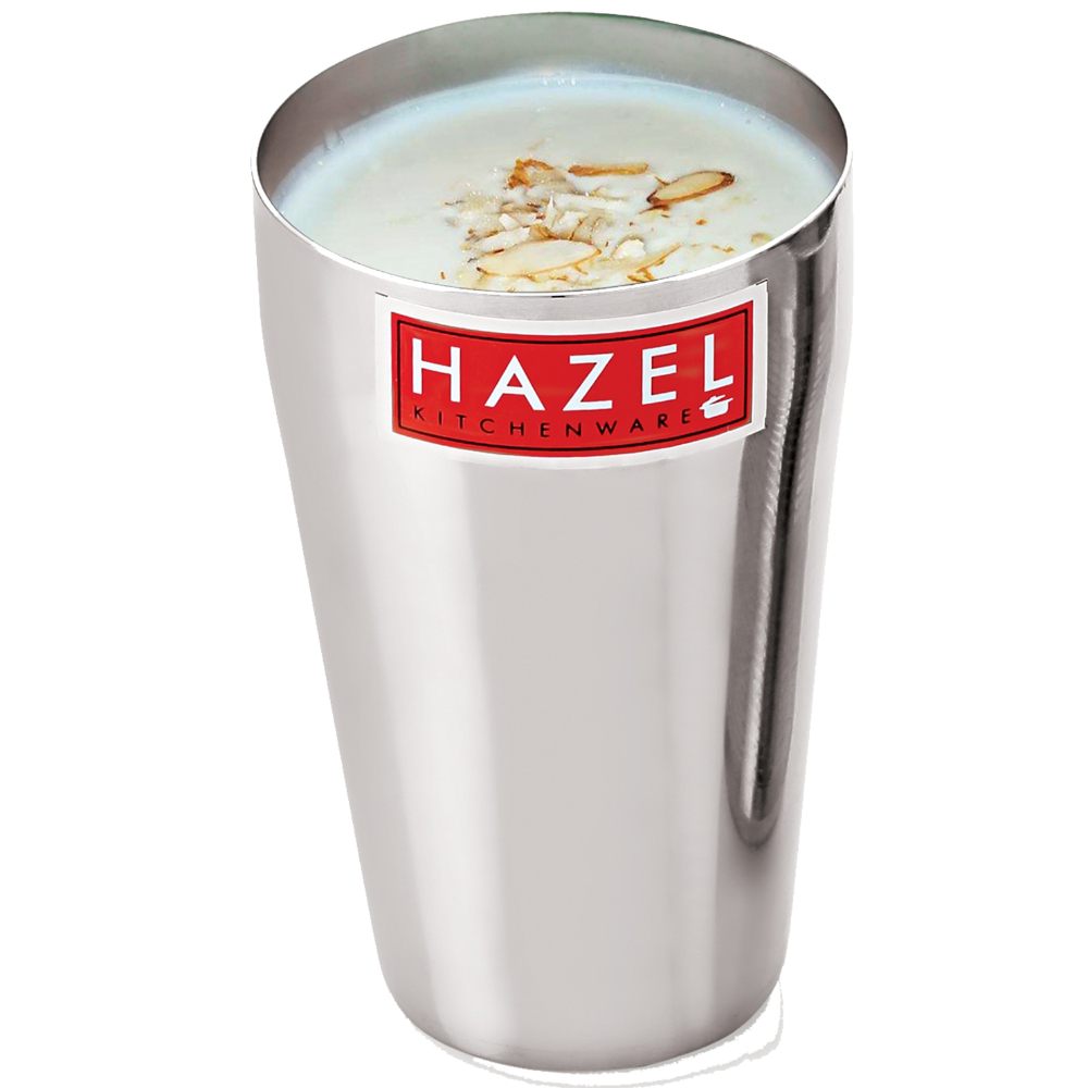 HAZEL Stainless Steel Plain Traditional Jumbo Water Lassi Glass Set of 4, 750 ML Each