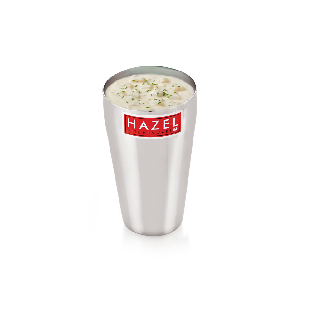 HAZEL Stainless Steel Plain Traditional Jumbo Water Lassi Glass Set of 4, 750 ML Each