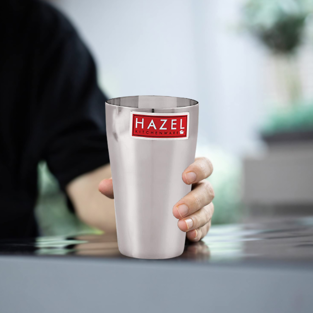 HAZEL Stainless Steel Plain Traditional Jumbo Water Lassi Glass Set of 4, 750 ML Each