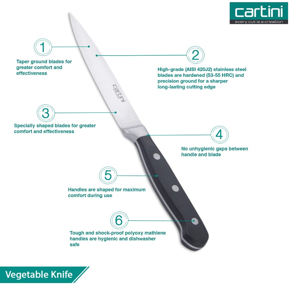 Godrej Cartini Bamboo Chopping Board large + Kitchen Knife + Vegitable Knife + Paring Knife Professional,SS 420 and Bamboo,Black and Brown