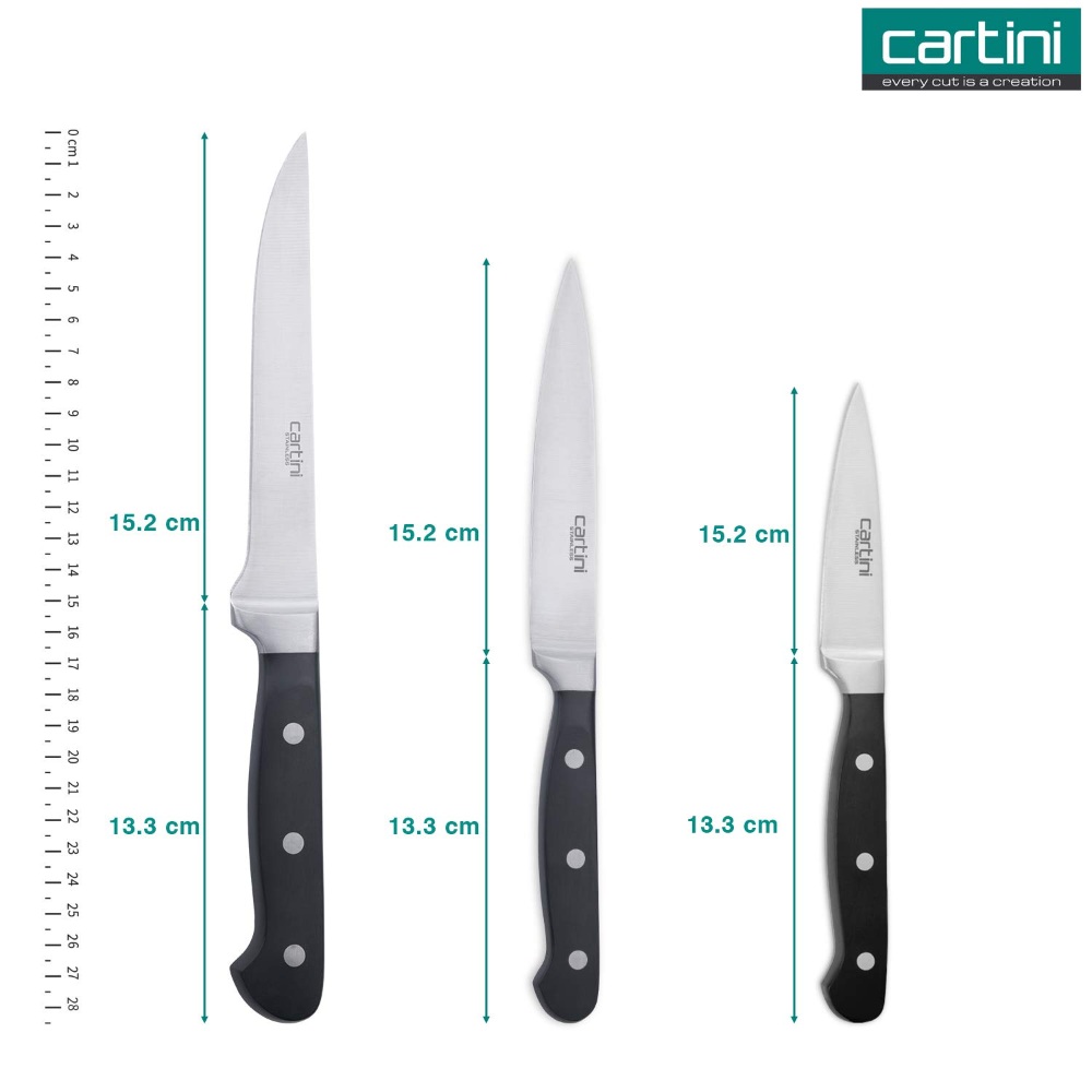 Godrej Cartini Bamboo Chopping Board large + Kitchen Knife + Vegitable Knife + Paring Knife Professional,SS 420 and Bamboo,Black and Brown