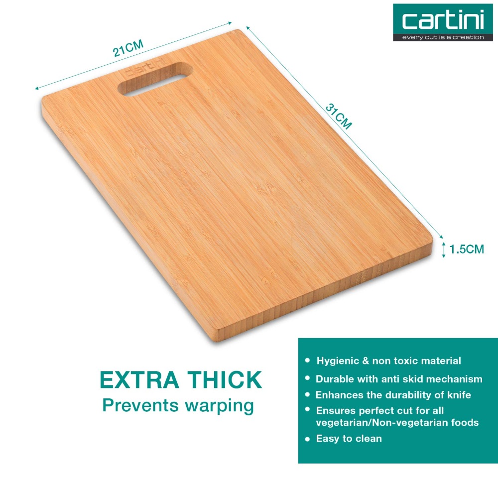 Godrej Cartini Bamboo Chopping Board large + Kitchen Knife + Vegitable Knife + Paring Knife Professional,SS 420 and Bamboo,Black and Brown