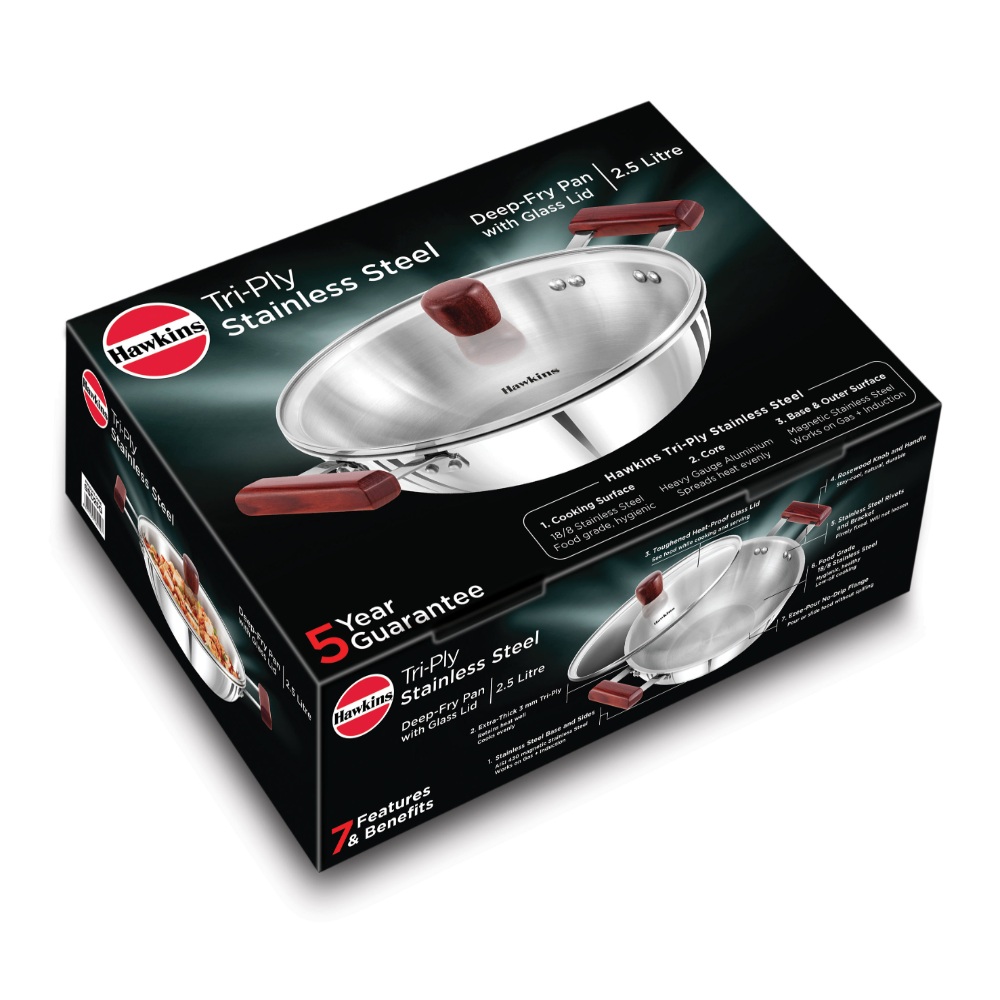 Hawkins Triply Stainless Steel 3.5 mm Tawa 26 cm and 3 mm Kadhai 2.5 Ltr with Lid