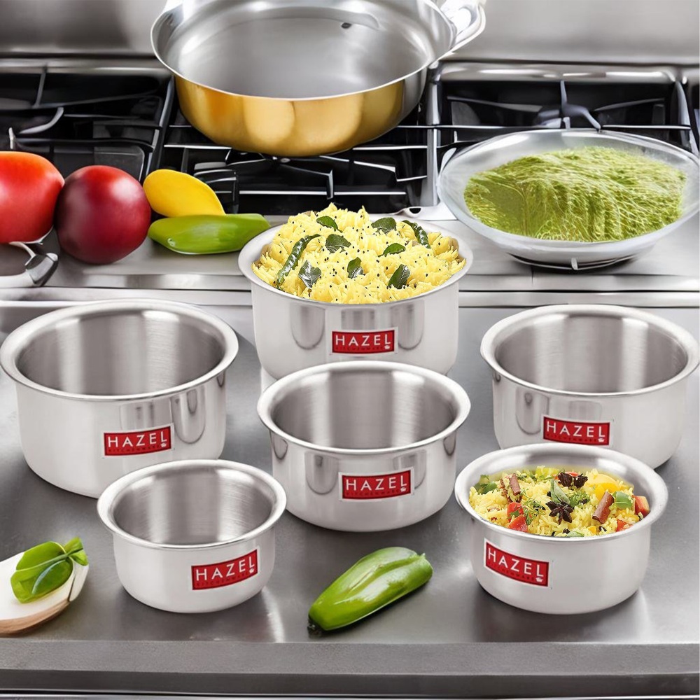 HAZEL Aluminium Induction Base Flat Bottom Patila Tope Pot, Set of 5, 1125 ml-3100 ml, Silver.