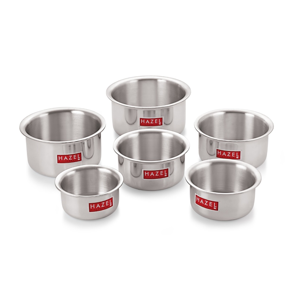 HAZEL Aluminium Induction Base Flat Bottom Patila Tope Pot, Set of 5, 1125 ml-3100 ml, Silver.
