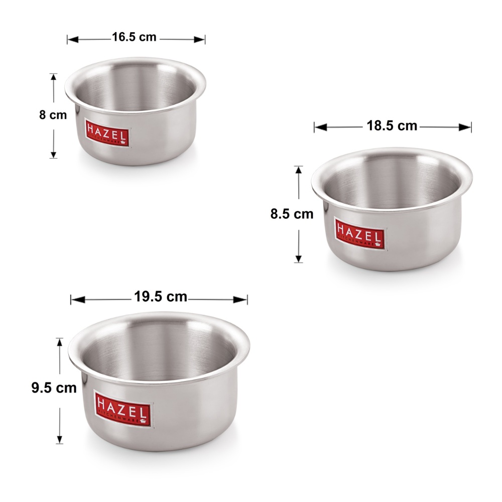 HAZEL Aluminium Induction Base Flat Bottom Patila Tope Pot, Set of 5, 1125 ml-3100 ml, Silver.