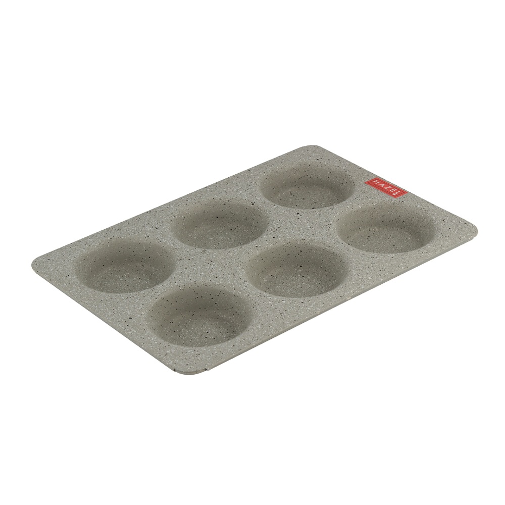 HAZEL Alfa Heavy Gauge Preimium Aluminium Granite Finish Non Stick Microwave Safe 2 Pc Mould Combo, 1 Small Cake Mould With 1 Muffin Tray, Grey