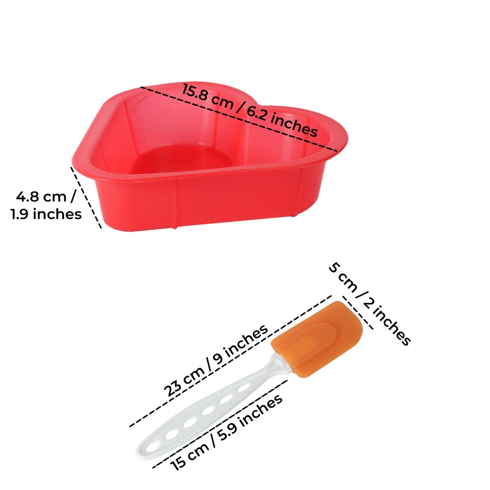 HAZEL Small Silicon Red Heart Shape Cake Mould for Half Kg with Orange Spatula