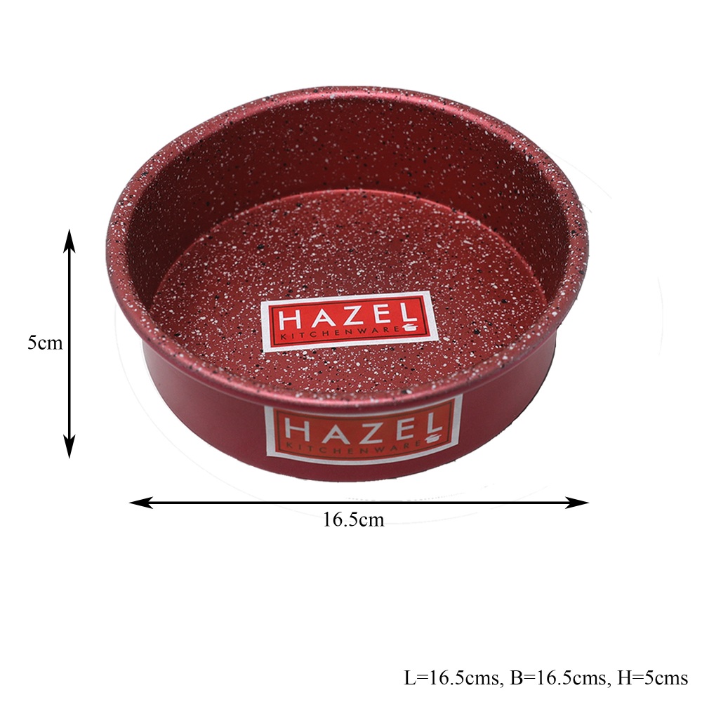 HAZEL Alfa Heavy Gauge Preimium Aluminium Granite Finish Non Stick Microwave Safe Small Round Cake Mould, Red