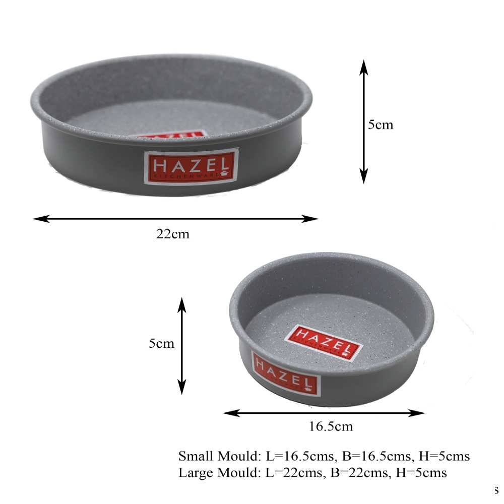 HAZEL Alfa Heavy Gauge Preimium Aluminium Granite Finish Non Stick Microwave Safe 2 Pc Mould Combo, 1 Large Cake Mould With 1 Small Cake Mould, Grey