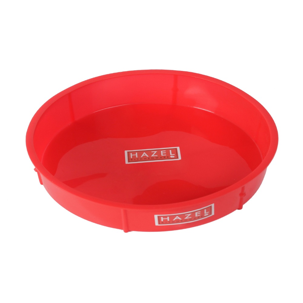 HAZEL Small Silicon Red Round Shape Cake Mould for Half Kg with Orange Spatula