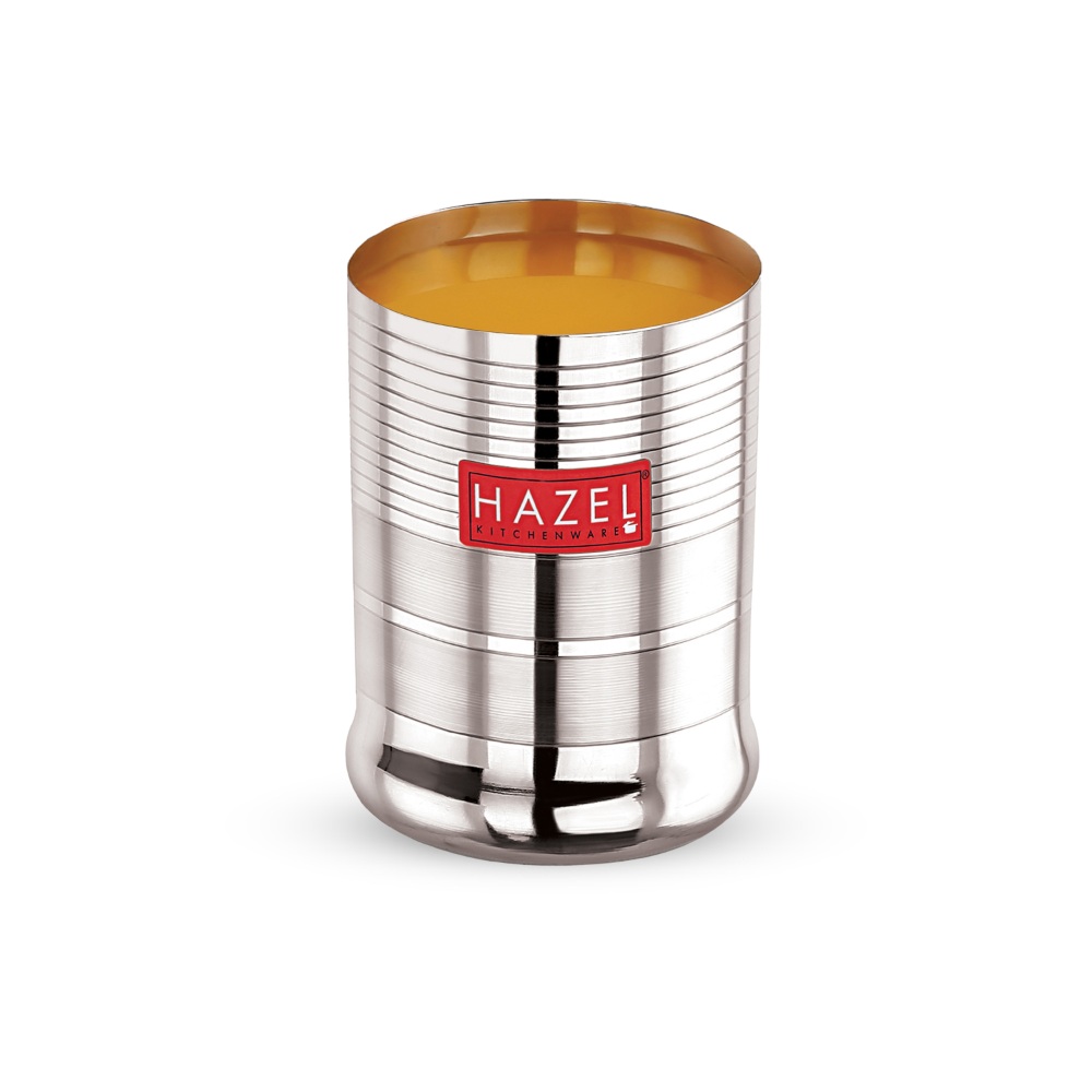 HAZEL Stainless Steel Glasses Set of 6 for Water & Juice | Unbreakable Glass Set with Glossy Finish Design & Dishwasher Safe, 350 ML