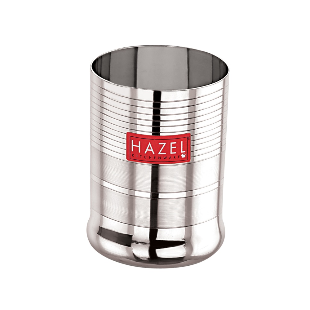 HAZEL Stainless Steel Glasses Set of 6 for Water & Juice | Unbreakable Glass Set with Glossy Finish Design & Dishwasher Safe, 350 ML